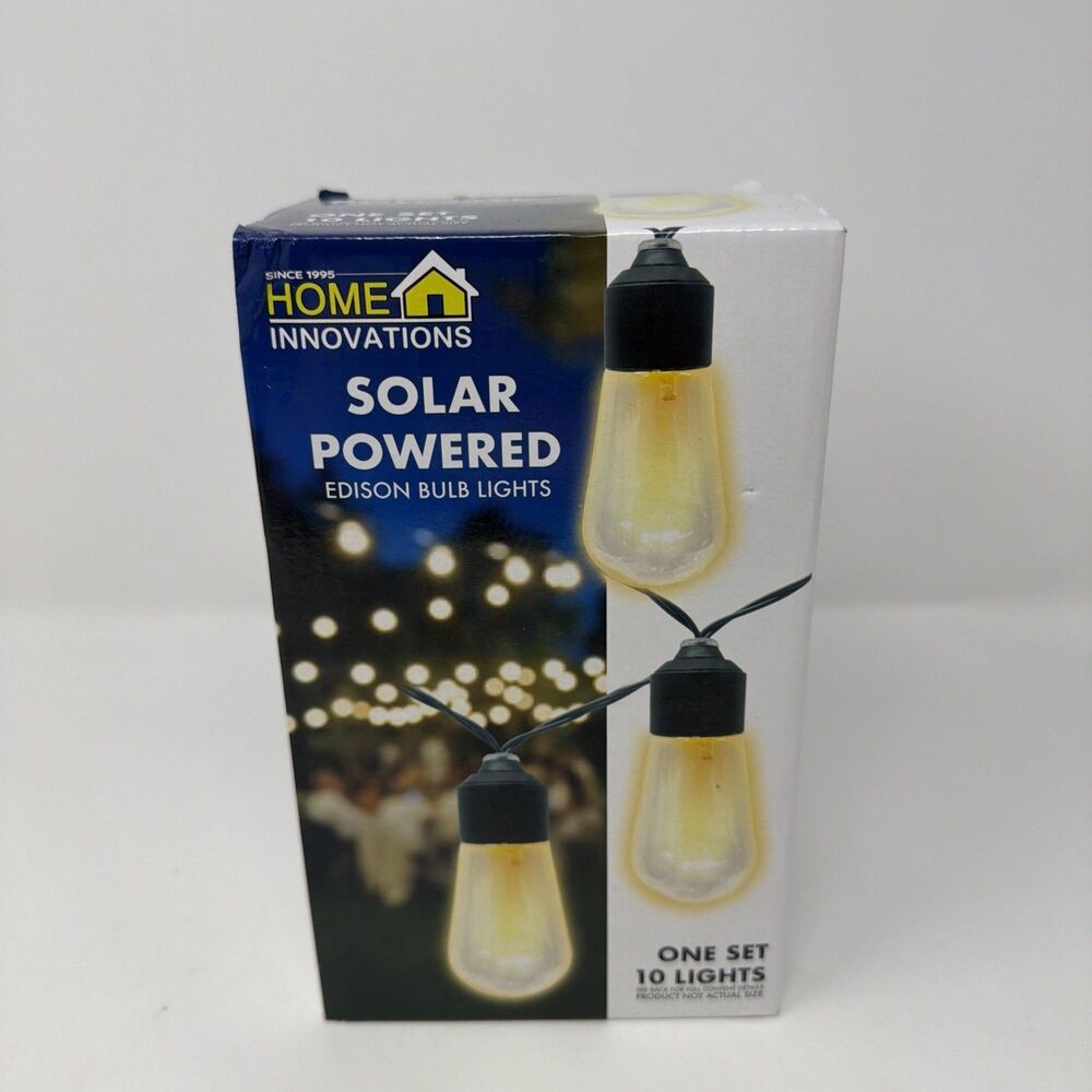 Solar String Lights 12.5 ft Outdoor Waterproof Patio Lights 10 LED Edison Bulbs